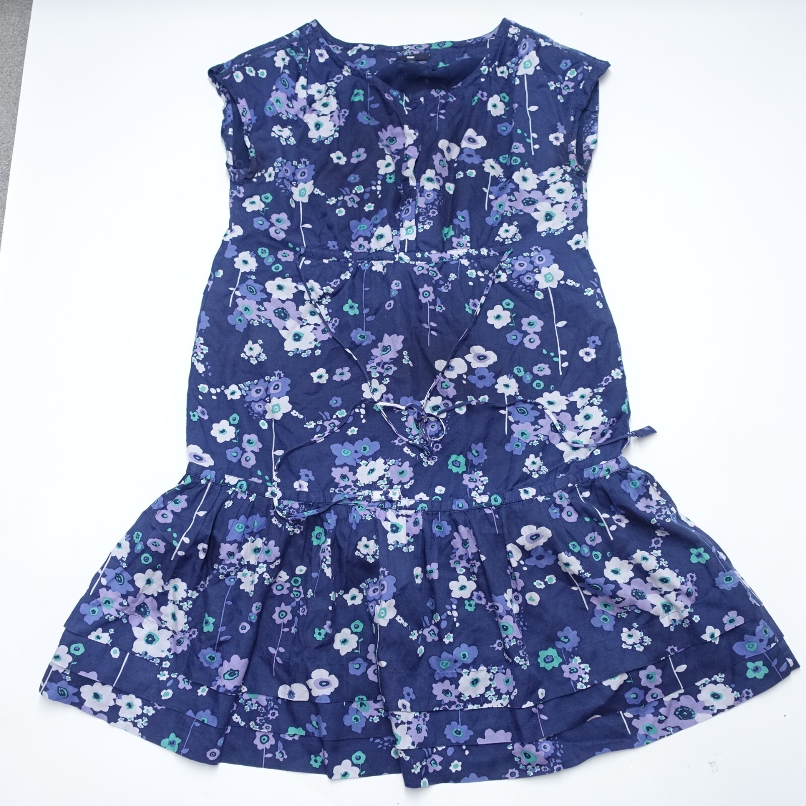 GAP Sundress Women's 2 Purple Cotton Floral Lined Tie Waist Sleeveless Pullover-image