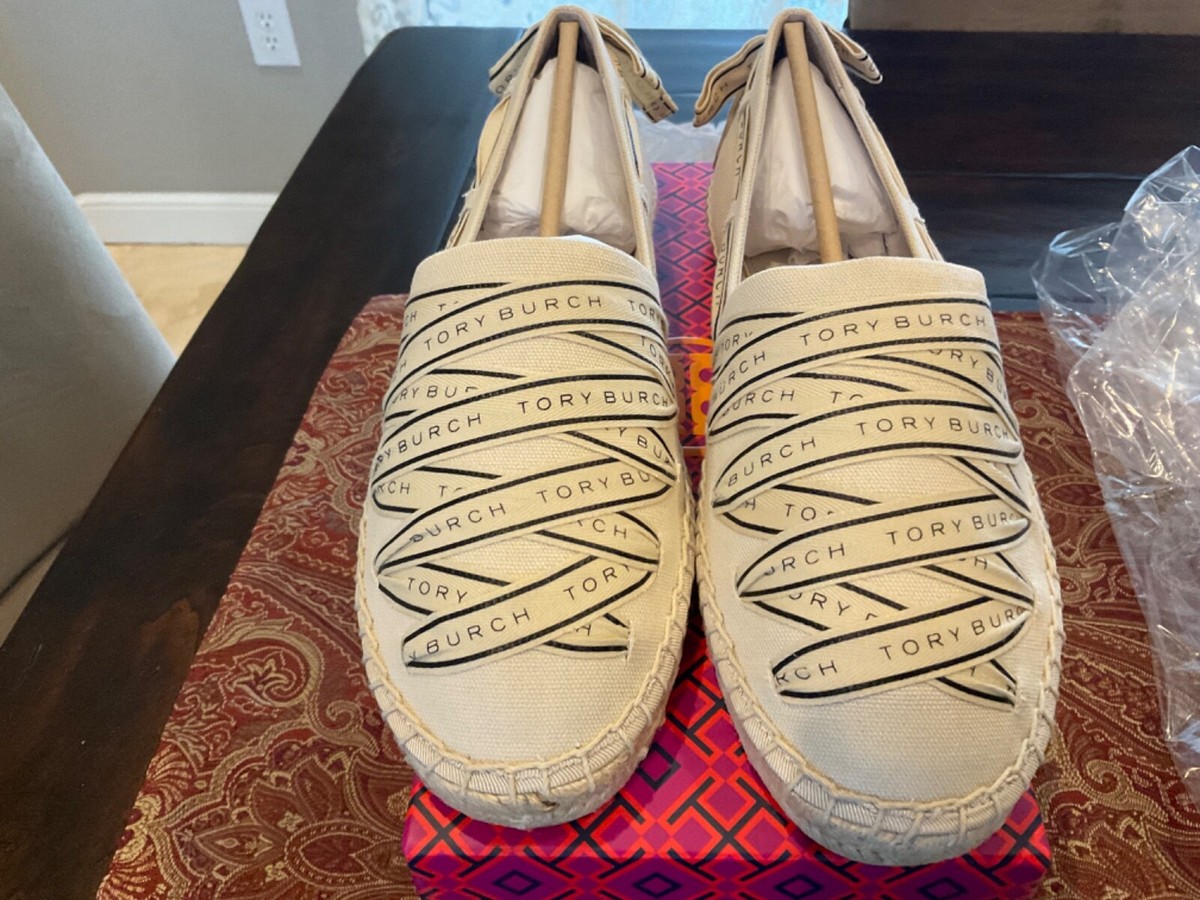 Tory Burch Ribbon Espadrille Herringbone in new  black,sz11,BNIB