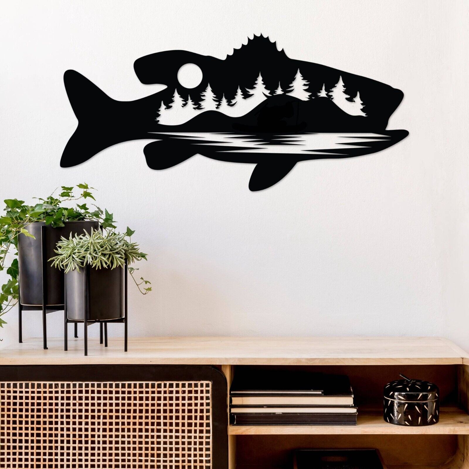 Wall Art Home Decor Metal Acrylic 3D Silhouette Poster USA Bass Fish Design Alte