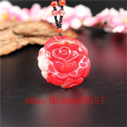 Collar de flores blanco amuleto rosa jadeíta rojo joyería colgante regalos  naturales jade | eBay