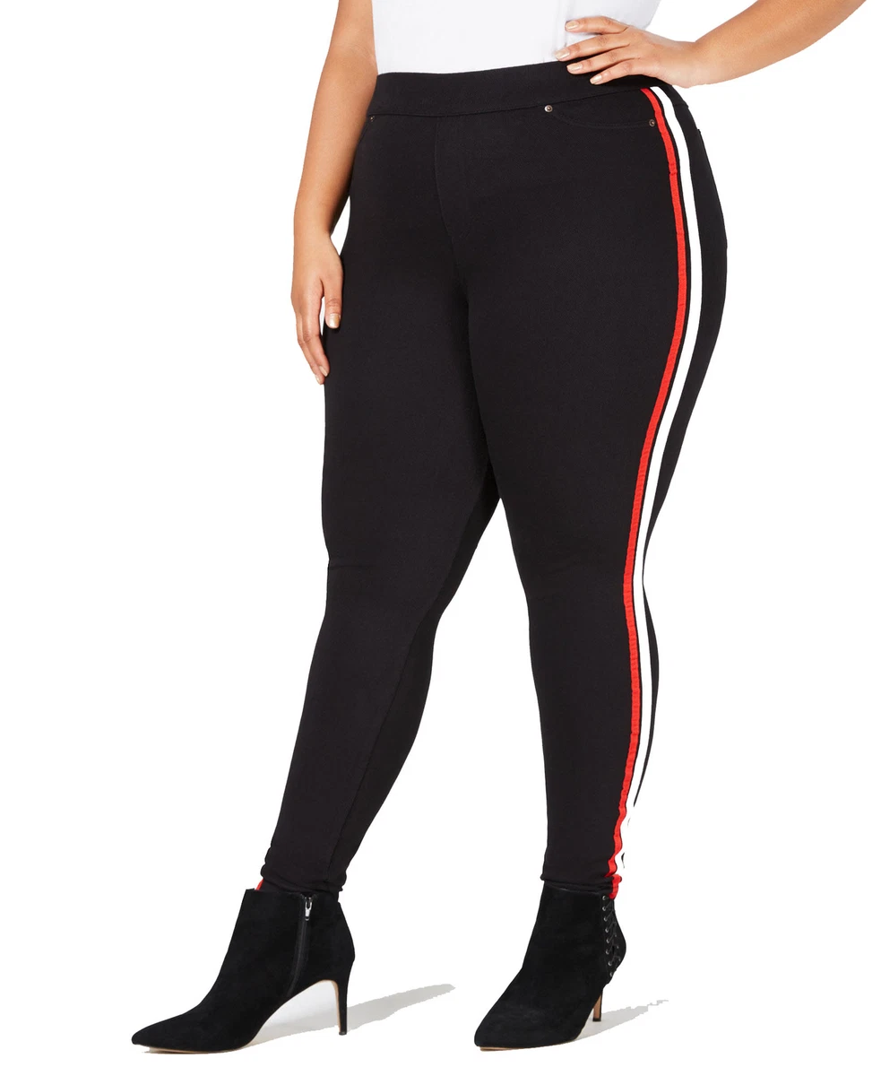 Hue Women's Plus Size Racer Stripe Original Denim Leggings (3X, Black)