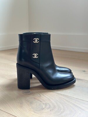 靴 CHANEL 35,5 CHANEL 15K Leather Zip Chain High Hi Top Sneakers Kicks Shoes