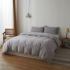 Stonewashed Cotton/Linen Queen Duvet Cover, 3-Piece Comforter Cover Set, Brea...