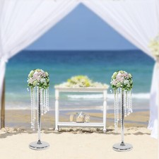 2pcs 27.6" Tall Silver Flower Vase Wedding Crystal Flower Vase Flowers Stand