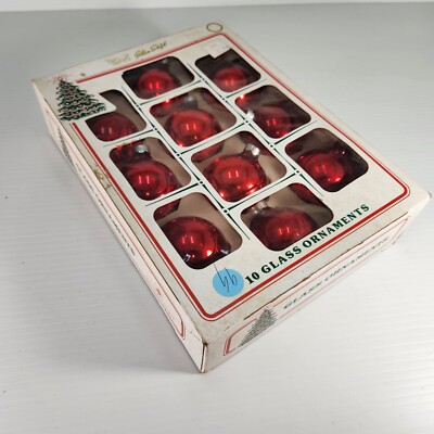 Vintage Red Glass Christmas Tree Ornaments Golden Sleigh in box 10