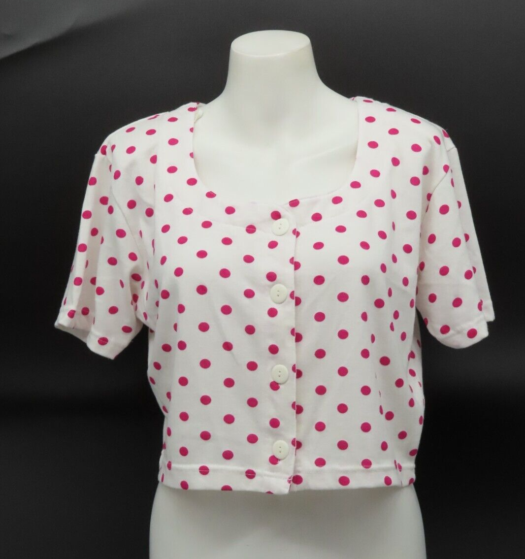 No boundaries white Dark Pink Polka Dot Button Up Short Sleeve