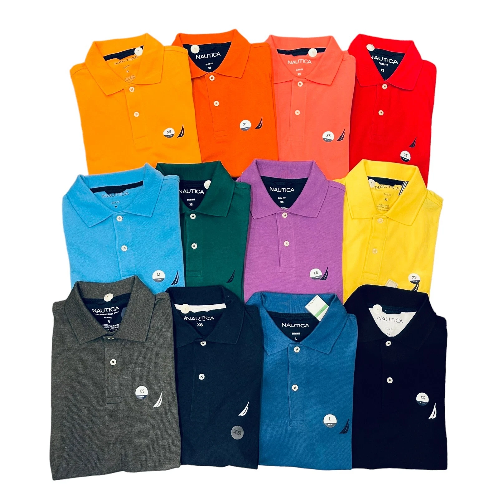 NWT Nautica Men's Slim Fit Solid All Cotton Mesh Deck Short Sleeve Polo Shirt