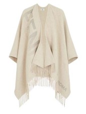 New Fendi Roma Sand Beige Silver Lurex Logo Cashmere Blend Poncho Cape Jacket