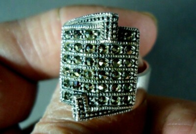 Sterling Silver Ring w Many Round Marcasites, 10.3g, Size 8.75, Free Shipping