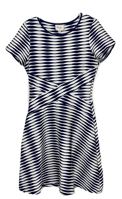 Beige By ECI Womens Textured Striped Navy White A Line Stretch Dress Size M  E5 | eBay