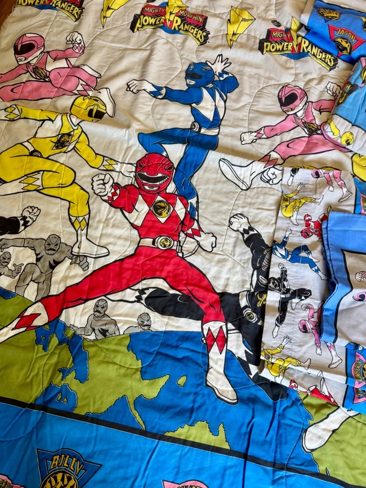 Vtg 6 Piece Set 1994 Mighty Morphin Power Rangers Twin Size Comforter 86x62 MORE - Image 2 of 4