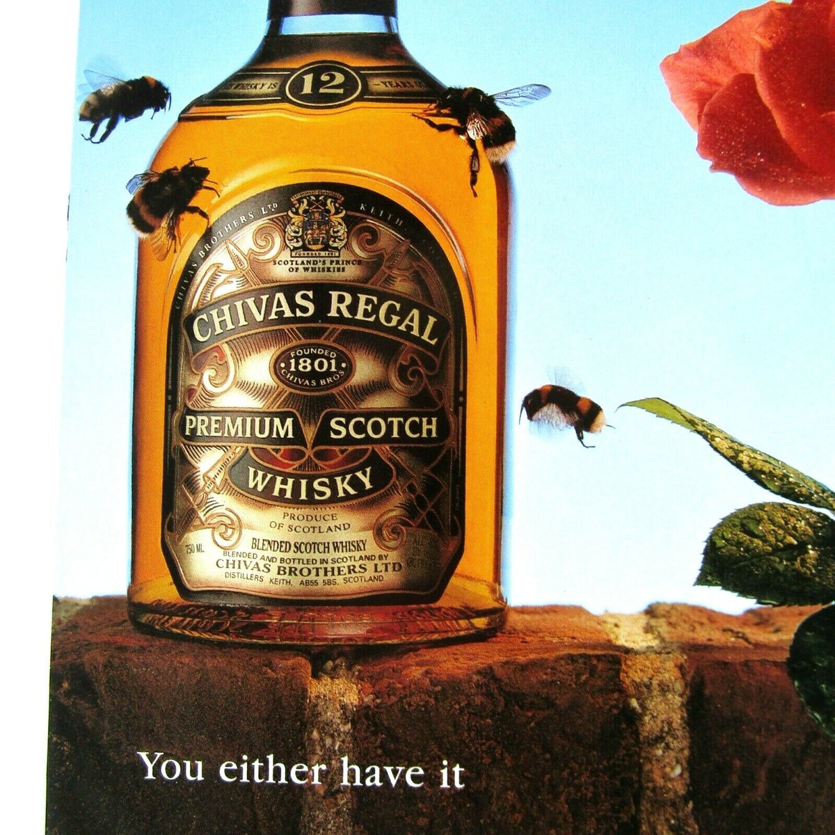 Chivas Regal Scotch Whiskey Vintage 1996 Honey Bees Original Print