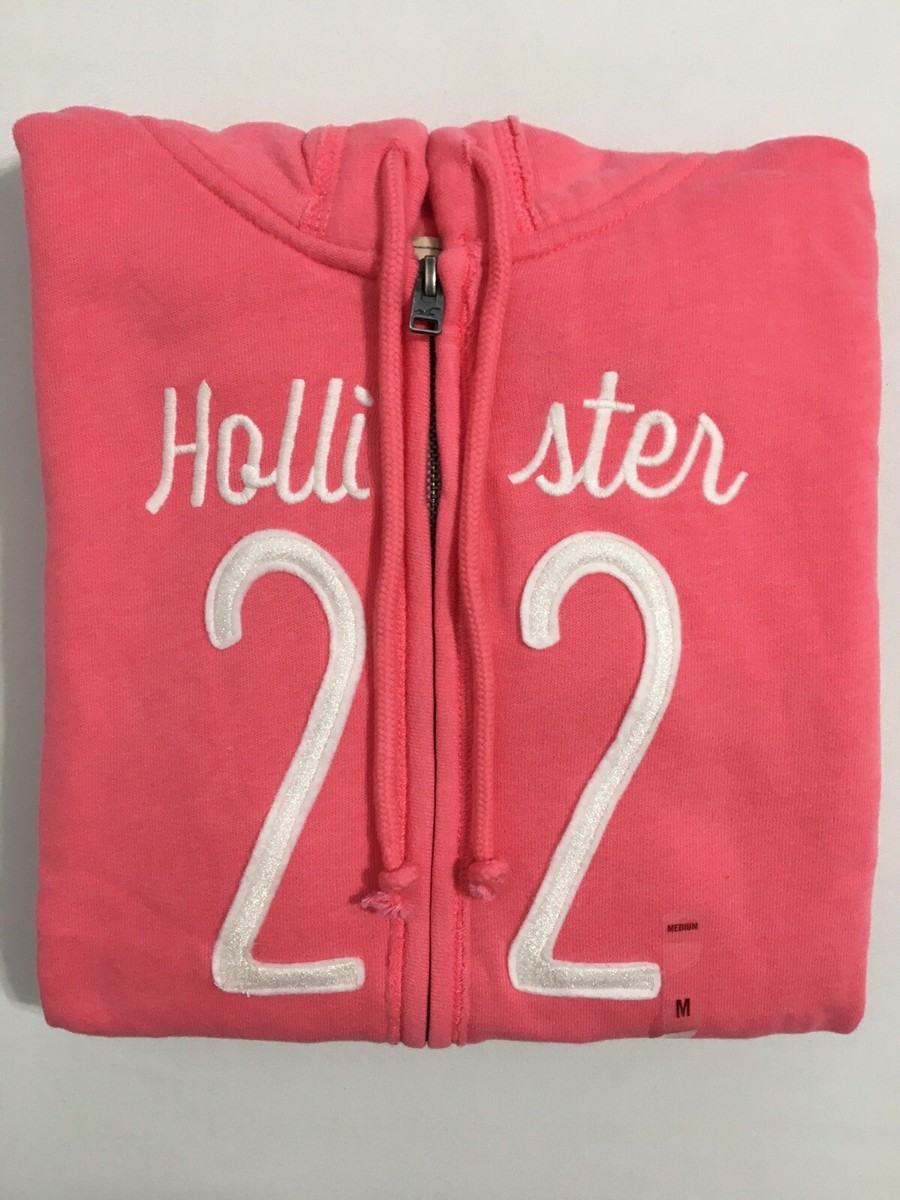 Hollister Women's Pink Logo Full-Zip Zipper Hoodie Sweatshirt Size Medium M  New