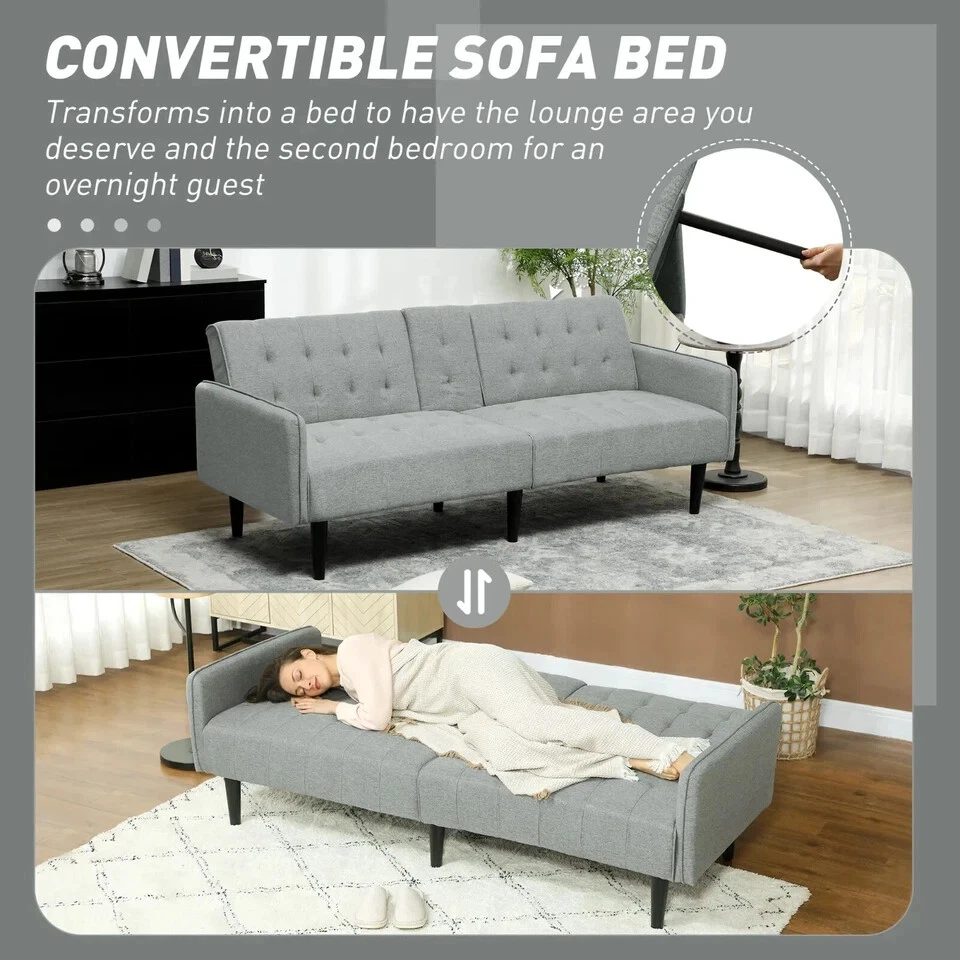 Sofá cama de 3 plazas con respaldo acolchado ajustable y asiento acolchado gris claro ** Foto 2 de 4