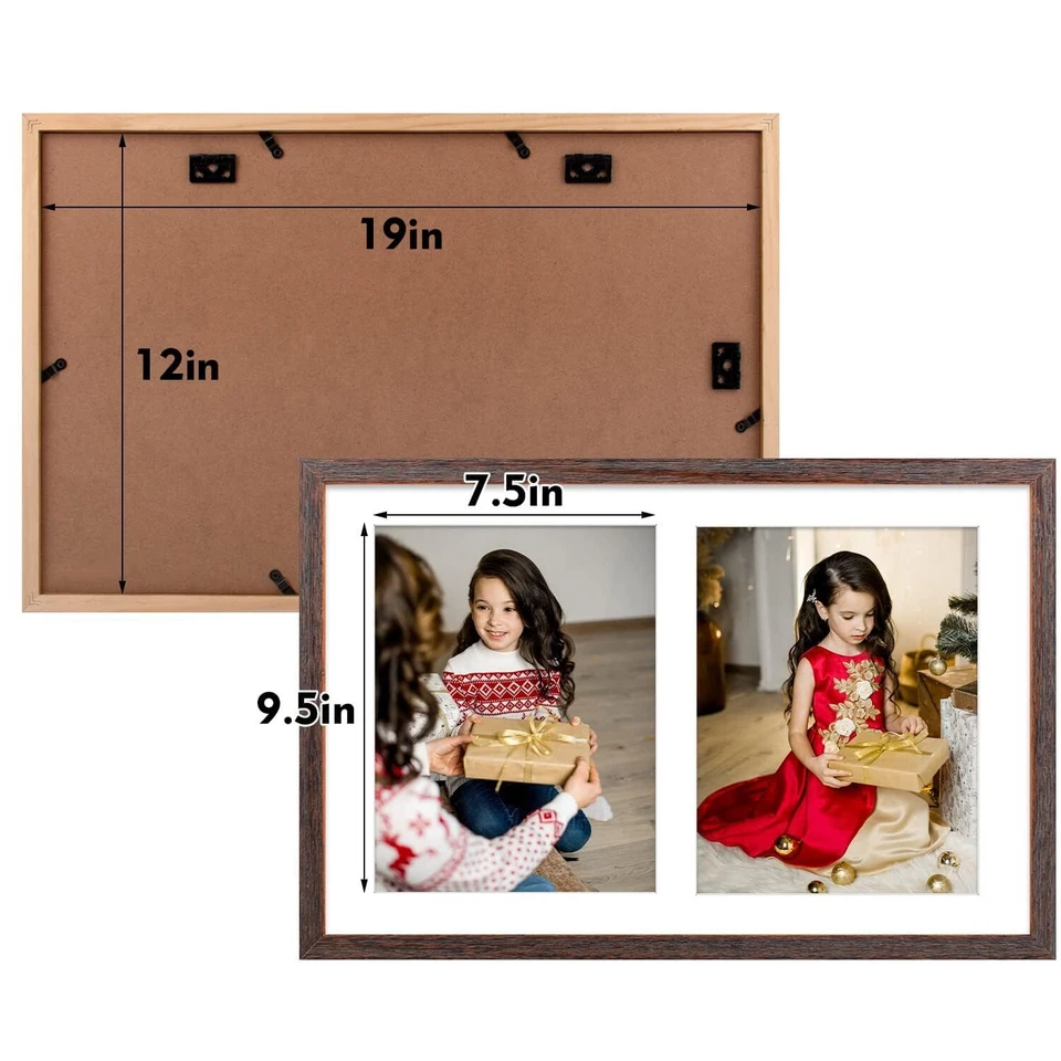 12x19 Brown Collage Frame with White Mat for 2 8x10 Photos Real Glass 4 Pack - Image 2 of 4