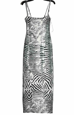 black zebra print mesh dress boohoo Women's Tie Strap Zebra Frill Mesh Maxi Dress - Black