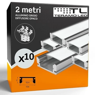Profilo In Alluminio Danubio Per Strip LED Da 12 Mm, Lunghezza 150 Cm, Con Copertura Trasparente, Per Illuminazione Indiretta In Cucina, Bagno E Camera Da Letto