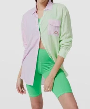 $145 Terez Women's Purple Rainbow Logo Patchwork Button Up Shirt Top Size M