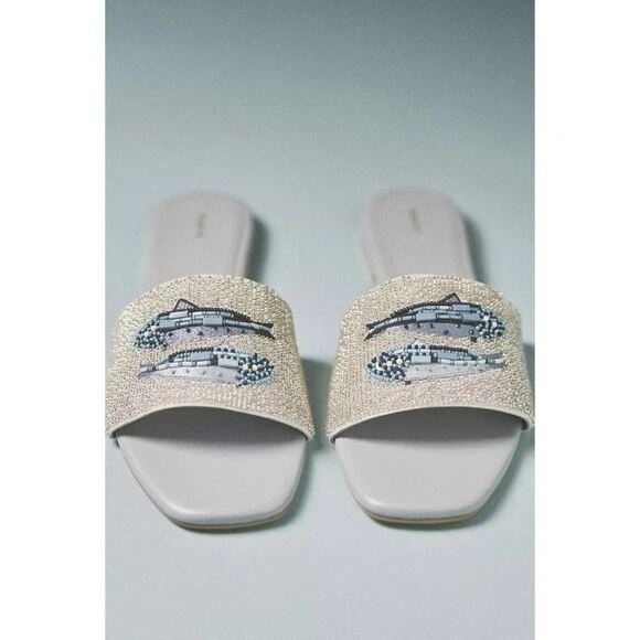 The Fiona Beaded Slide Sandals by Maeve Sardines 37