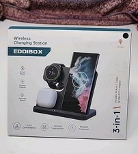 3 in 1 Samsung Compatible Wireless Charging Station Black Phone Watch Earbuds