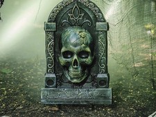 21" Halloween Tombstone Yard Decoration with 3D Skull Graveyard Prop Cemetery