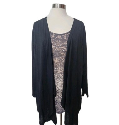 WHITE STAG Womens Black Open Top W/brown Sparkle Shell 3X Knit Pullover LS