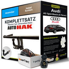 Für AUDI A3 Sportback Typ 8P Anhängerkupplung abnehmbar +eSatz 7pol uni 04- AHK