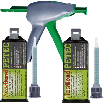 Petec PlastBond Kunststoffreparatur schwarz 2x50ml 2K Klebstoff +Ausdrückpistole