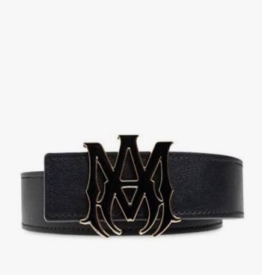 Amiri Black & Silver M.A. Logo Buckle Black Faux Leather Belt size