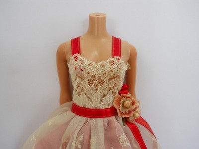 Vintage 1960s Premier Tog Barbie Clone Cut Sew Rose Satin Sheer Overlay Lace Top