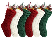 18 Inches Christmas Stockings Bulk, 6 Pack Large Size Cable Knitted Fireplace...
