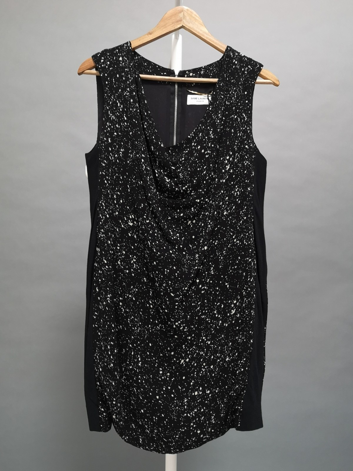 Abito da sera Saint Laurent cocktail nero vernice splatter viscosa seta taglia F38 M