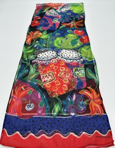 Vintage Liz Claiborne Scarf Vibrant Colors Whimsical Pattern