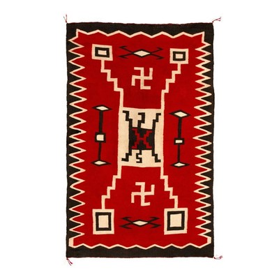 Red Wool Rug 6×9 Ft Storm Pattern  Handmade Navajo Native American Indian Rug