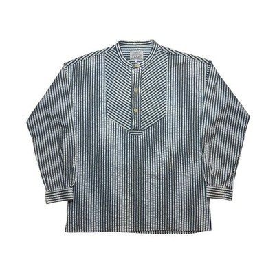 90s ArmaniJeans FishermanSmockShirt L Italy Seersucker Stripe Pullover Oversized
