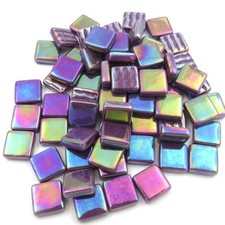 50 Tiles - 12 mm Iridescent Purple Grape Glass Square Mosaic Tile Pieces