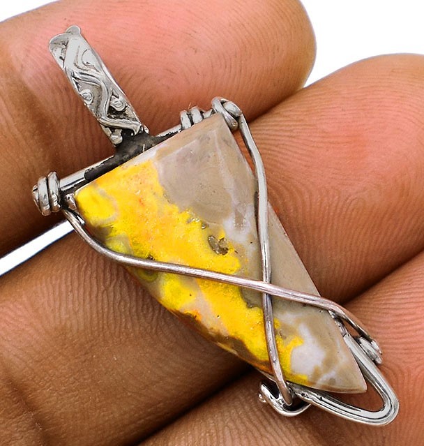 Natural Indonesian Bumble Bee 925 Solid Sterling Silver Pendant Jewelry