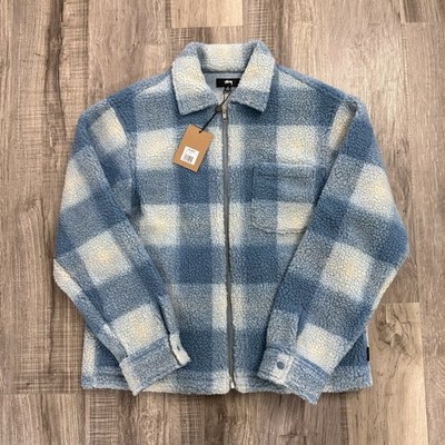 Stussy Zip Sherpa Shadow Plaid Light Blue Men's Size Medium M | eBay