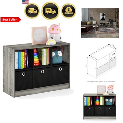 3x2 Cube Storage Bookcase Organizer with Bins French Oak Gray Black