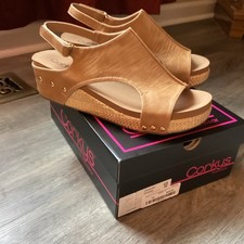 Corkys Womens Brown Studded Faux Leather Wedg...