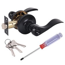 Matte Black Keyed Entry Door Handle, Wave Style Door Lever Lock with 3 Keys, ...