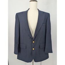 Stafford Blazer Mens 43R Navy Blue Two Button Gold Crest Buttons Tailored USA