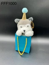 F.A.O. Schwarz Husky Dog Plush Stuffed Animal Party Hat 10" & Gift Bag - NWT