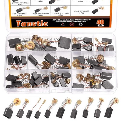 40Pcs Electric Motor Carbon Brushes, 10 Different Sizes Carbon Brush Motor Ca...
