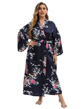 Feslieacc Women's Silk Robes Plus Size Satin Robes Floral Kimonos Bathrobes, ...