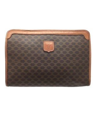 CELINE Monogram PVC Brown Clutch Bag Zip Pocket Unisex
