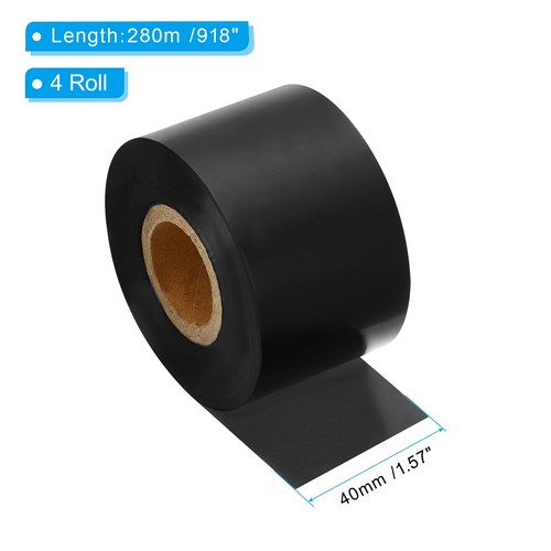 1.57"x918' Wax Thermal Transfer Ribbon, 4 Roll 1" Core Ink Out Ribbon, Black - Afbeelding 2 van 6