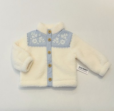 Old Navy Baby Girl Sherpa Button Up Jacket 6-12 Months Floral Cute New