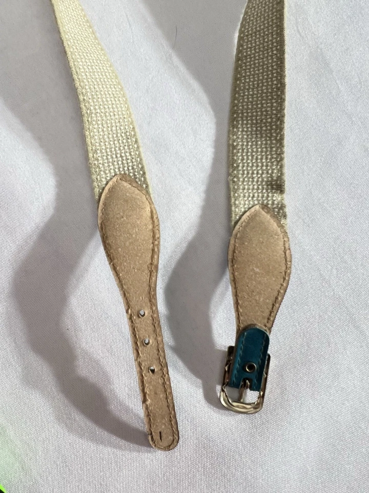 Cinturón Vintage 27 Pulgadas Elástico Bronceado Y Blanco Con Detalle Turquesa Foto 4 de 4