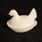 Vintage Milk Glass Hen on Nest HON Covered Dish